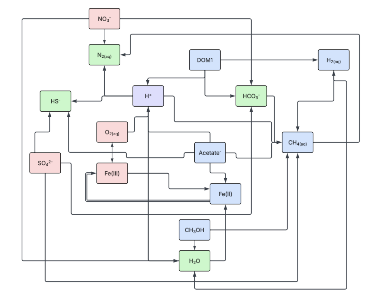 Figure 5: Simplified diagram of the reactions represented in our model